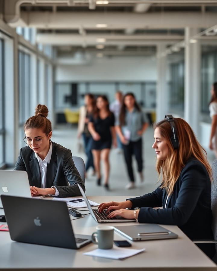 Equipe administrativa de instituição de ensino trabalhando em escritório aberto